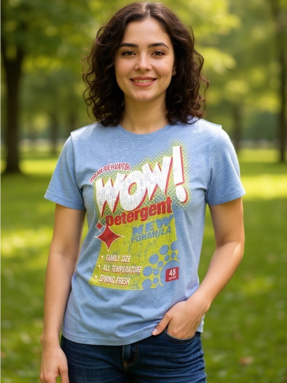 URBAN Behavior Large Lite Blue V-Neck Graphic Tee